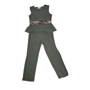 Serengeti 2pc Olive Green Lounge Set Floral Waist Top Pants Women L